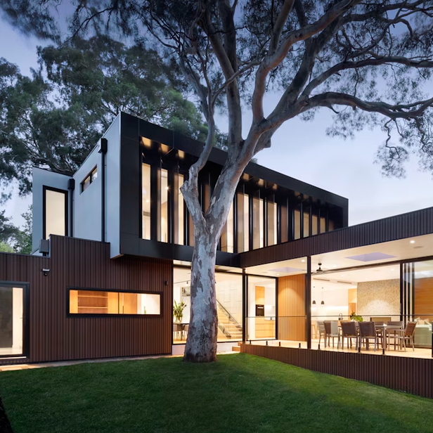 a house with a tree in the back