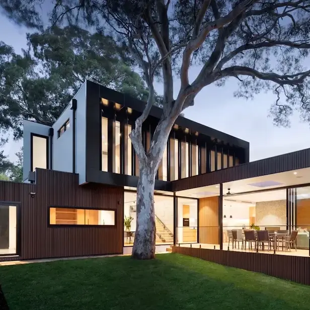 a house with a tree in the back