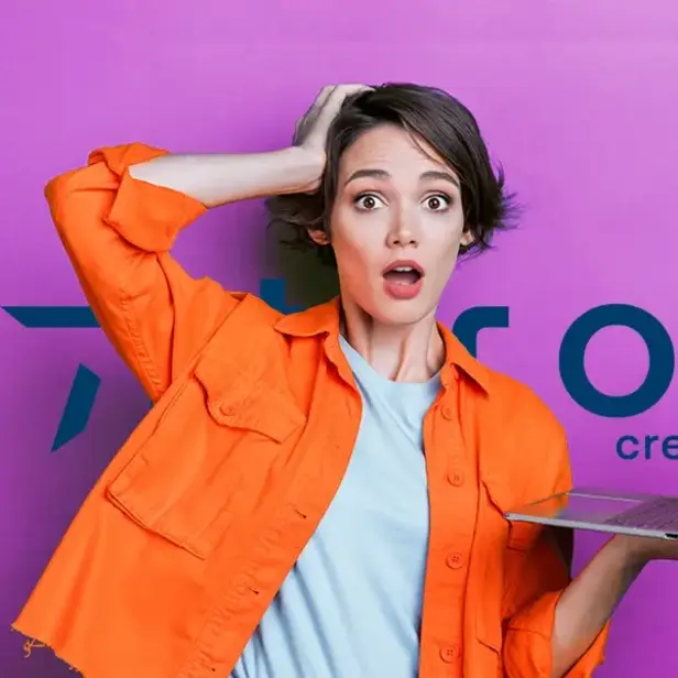 Forgetful woman holding laptop