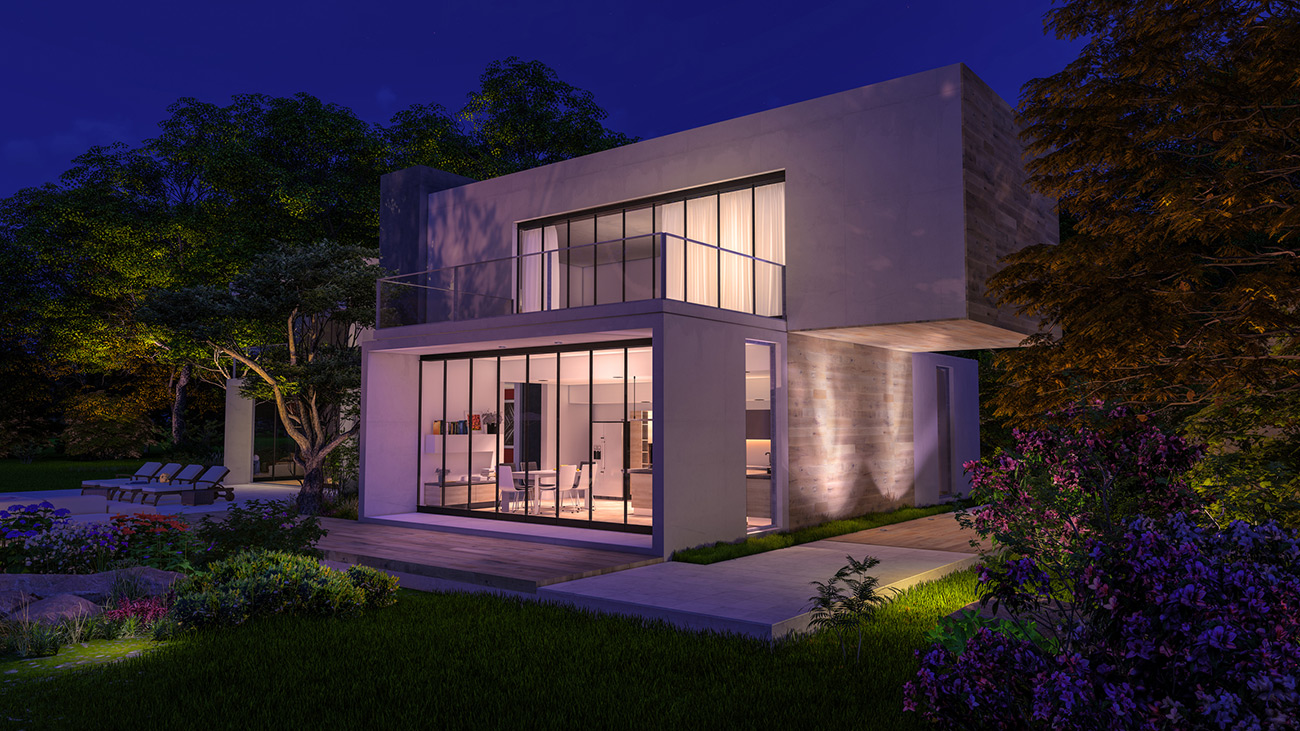 a house with a garden and trees