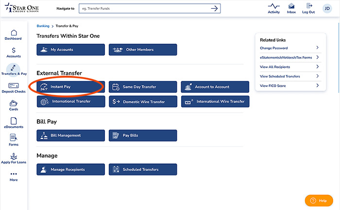 Instant Pay in Online Banking
