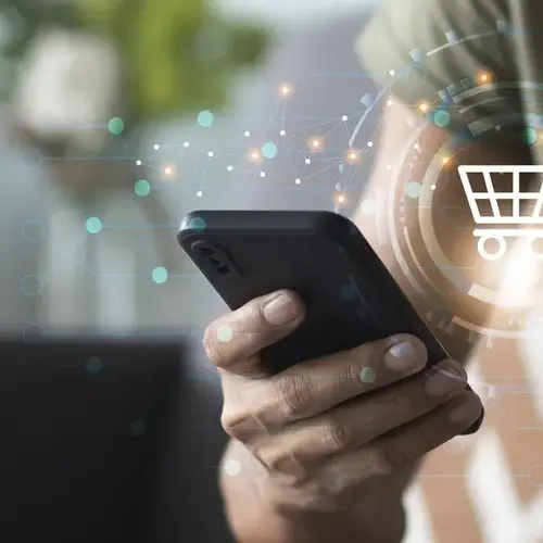 Person online shopping with mobile phone